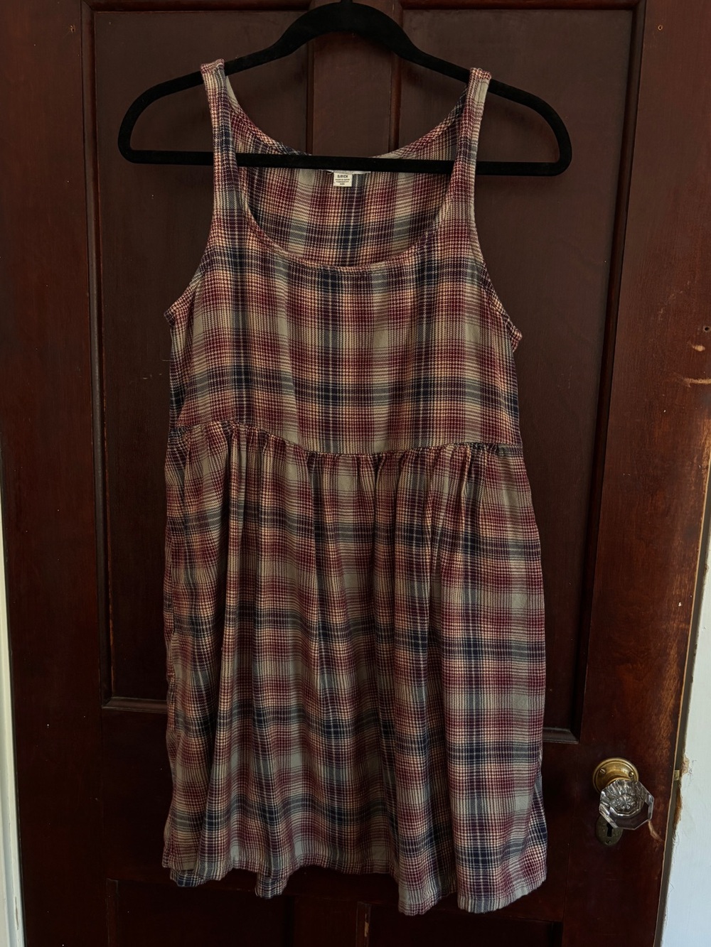 American Eagle Red and Tan Plaid Babydoll Mini Dress